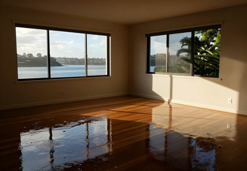 Flooded living room in Agnes Banks before restoration